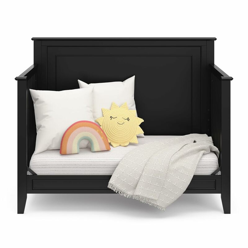 Storkcraft Solsticeコンバーチブルベビーベッド、黒、enguardゴールド認定、幼児用ベッドとフルサイズベッドに変換、5 in 1