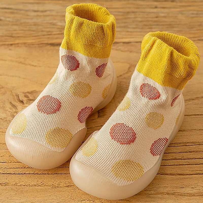 Big Girl Size 5 Baby Retro Dot Mid Length Walking Shoes Infant Toddler Children Soft Sole High Top Socks Shoes