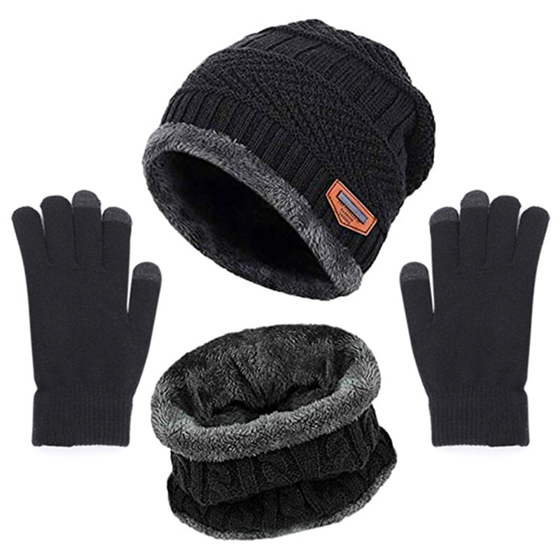 Conjunto de guantes y gorros de punto para hombre y mujer, gorro cálido, bufanda y cuello, Unisex, Invierno