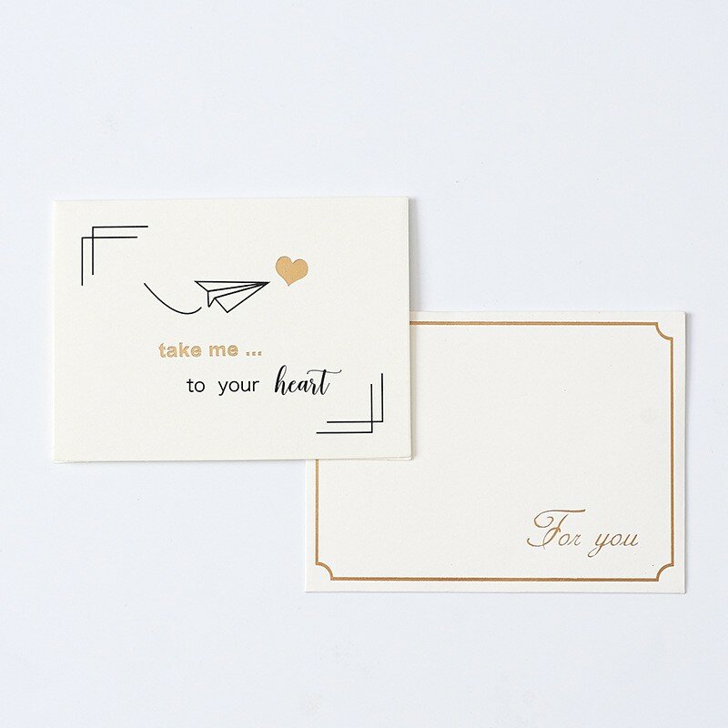 Cartões brancos com folha de ouro, cartão e envelope, dias de feliz nascimento, produto personalizado, estoque ou design personalizado