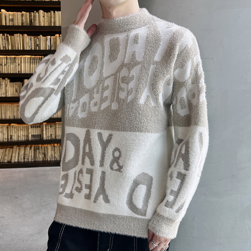 Jersey de punto de cuello alto para hombre, suéter elástico de Color sólido, ajustado, informal, a la moda, novedad de 2022