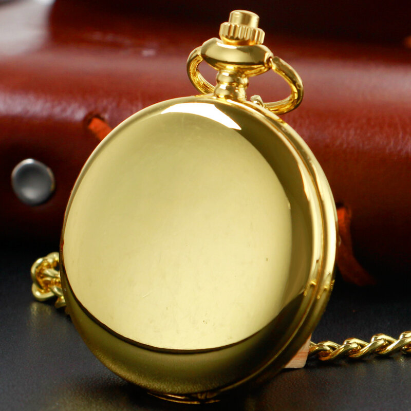 Reloj de bolsillo de cuarzo para hombre y mujer, accesorio de lujo superior, dorado, todo cazador, Vintage, liso, joyería Simple, collar con cadena, relojes de bolsillo, regalo
