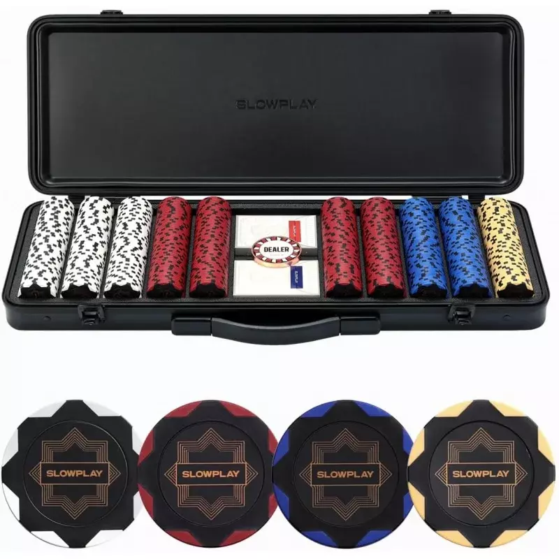 SLOWPLAY Nash 14 Gram Clay Poker Chips Set for Texas Hold'em, 300 PCS/500PCS, Blank Chips/Numbered Chips.Features a high-end Car