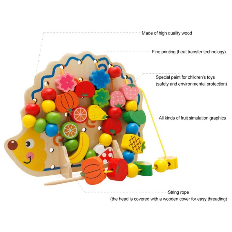 Toys Children Early Educational Learning Puzzle Wooden Toys Hedgehog Fruit Beads Exercise Hands-On Ability