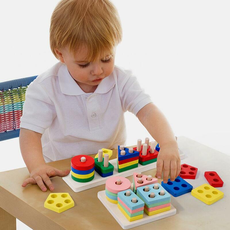 1 Set mainan bayi mengembangkan konsentrasi gerakan baik perkembangan otak tangan-on pelatihan pendidikan mainan kayu blok pilar