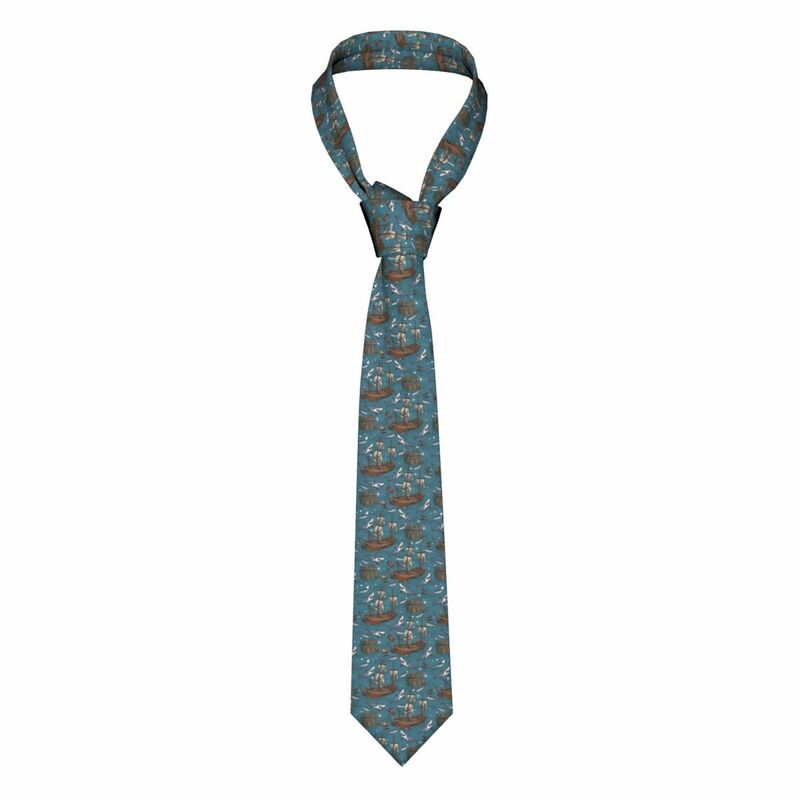 Gravata fina de gola estreita masculina, gravata tubarão e navio, acessórios casuais, presente clássico