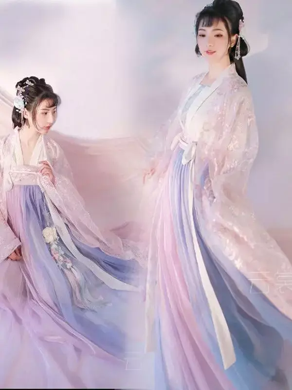Saia original bordada hanfu feminina, cor rosa, conjunto completo, saia fresca de Chebula, novos modelos, primavera