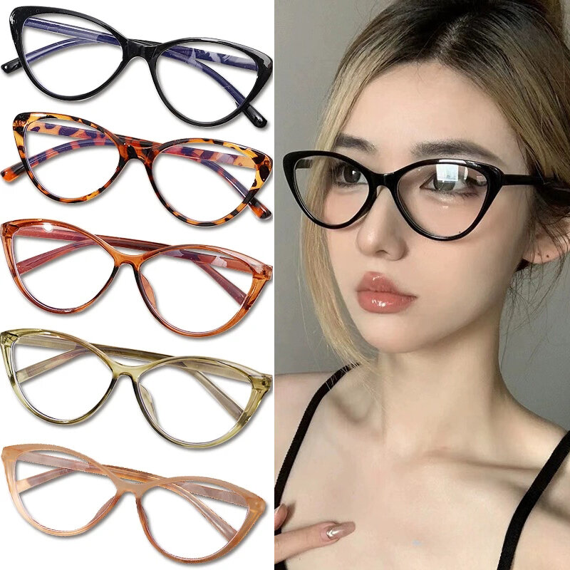 Óculos de olho de gato transparente para mulheres, óculos anti luz azul, óculos ópticos, designer de luxo, óculos femininos, novo