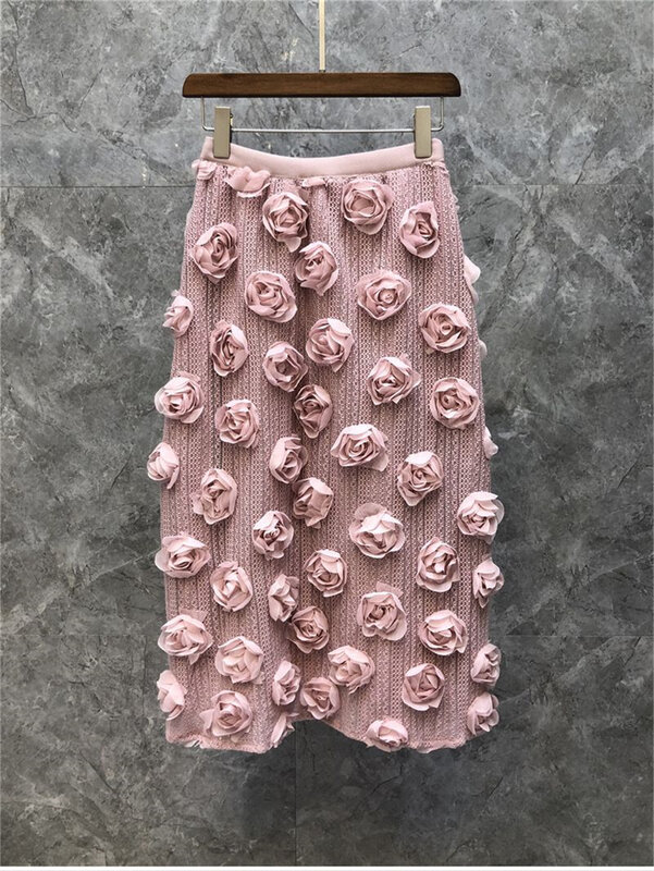 2024 spring and summer new women's fashion niche three-dimensional handmade flower half skirt skirt elastic waist