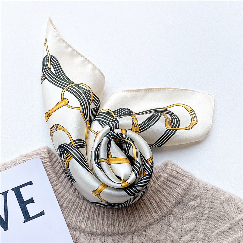 New Spring 100% Silk Small Headband Scarf Women Print 53*53cm Neck Tie Female Hand  Wrist Foulard Bandana Hair  Echarpe