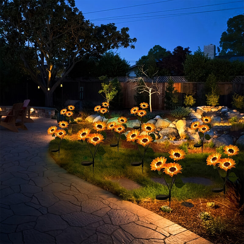 LEDソーラーシミュレーションひまわりライト,庭,芝生,景観ランプ,家の装飾,花,1, 3ヘッド