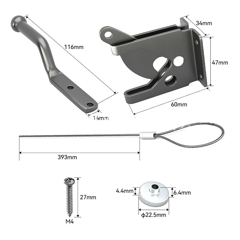 Door Latch With Spring Puller, Fence Door Lock, Fence Lock Small Lock With Rope, Suitable For Fence Gates