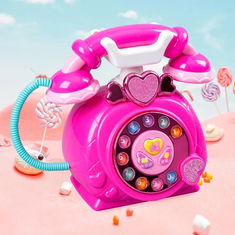 Zabawka symulująca telefon dla dzieci wczesnej edukacji z muzyką i światłami Różowa księżniczka Zabawki do układania historii stacjonarnych Prezent dla dziewczynek