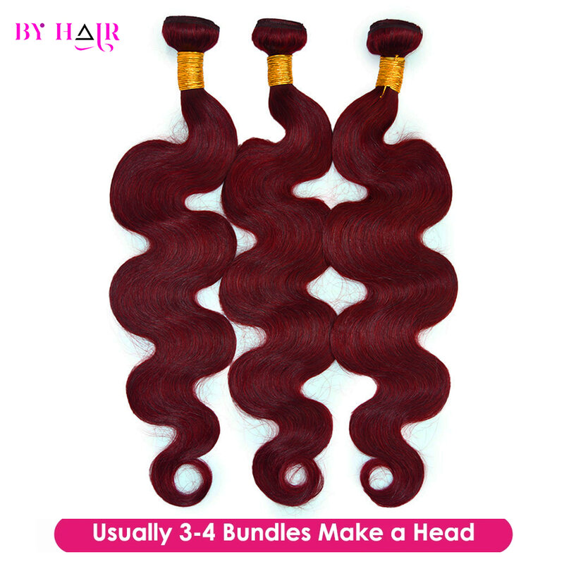 Bundel gelombang tubuh 99J Burgundy 100% rambut manusia berwarna ekstensi rambut Remy Brasil tenunan 1/3/4 buah bundel rambut mentah 26 inci