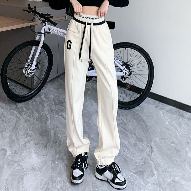 Women's Clothes Black Casual Pants 2024 New Spring Autumn High Waist Loose Slim Fashion Sweatpants Leisure Trousers Drawstring