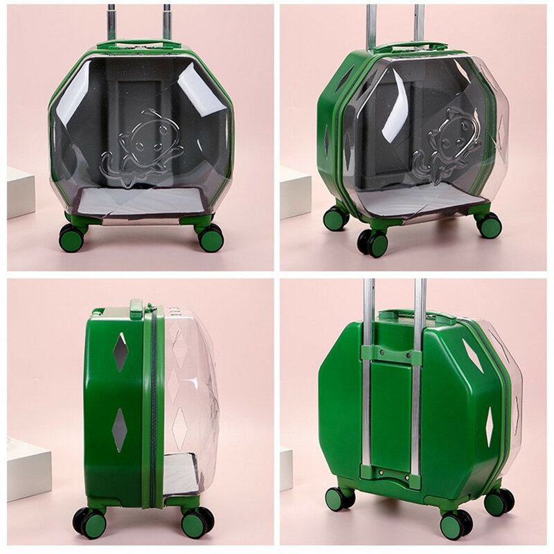 Pet Trolley Case Cat Dog Travel Bag PC Suitcase Luggage Universal Wheel Storage Box Breathable Handbag Transparent Pets Stroller