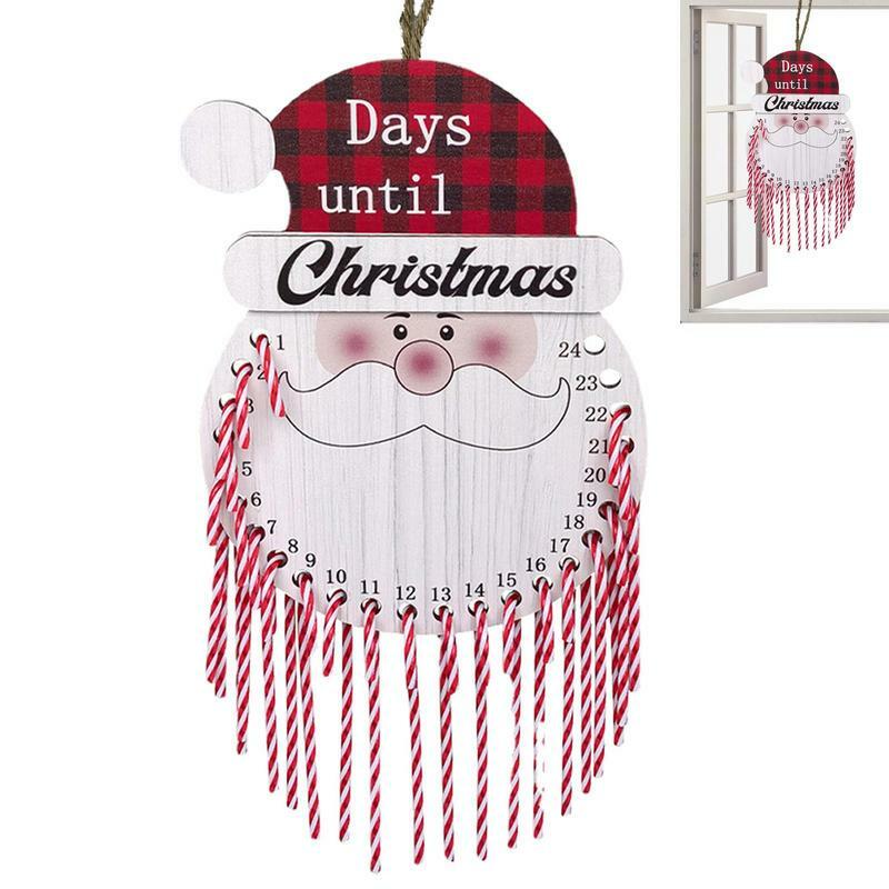 Calendario de cuenta atrás de Navidad, bastón de caramelo de 24 piezas con tablero de cuenta atrás de madera para Navidad, calendario de adviento decorativo