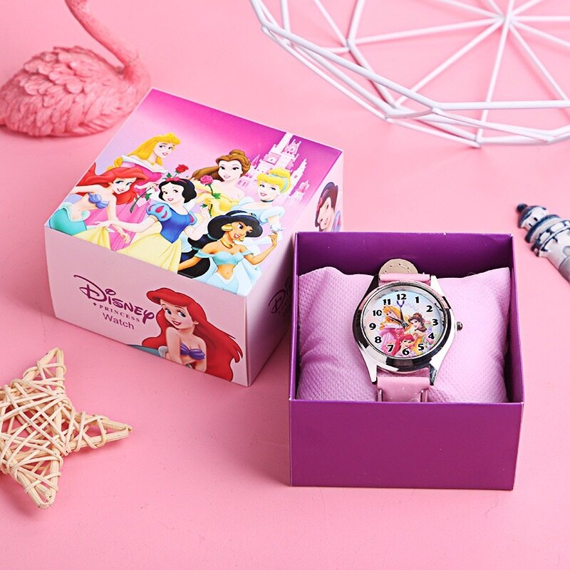 Disney-Montre à quartz SpidSuffolk avec boîte pour enfants, motif de style aléatoire, figurine d'anime, Minnie, cadeaux d'anniversaire