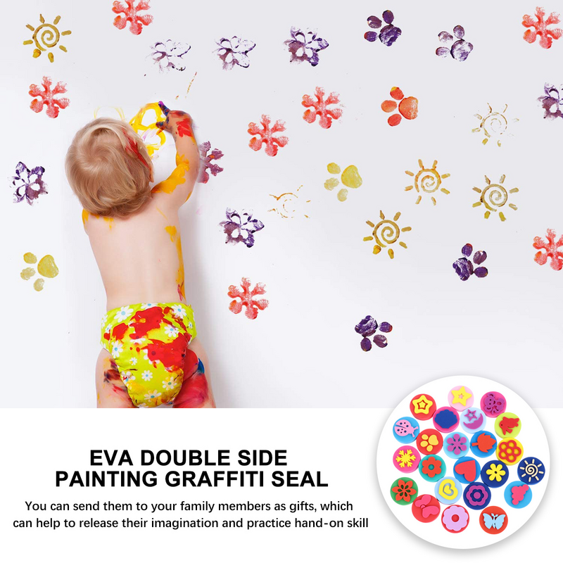 เครื่องปั๊มสีแสตมป์กราฟฟิตี EVA 23ชิ้นสำหรับเด็กที่ประทับตราเด็กผู้ชายฟองน้ำวาดภาพขนาดเล็ก