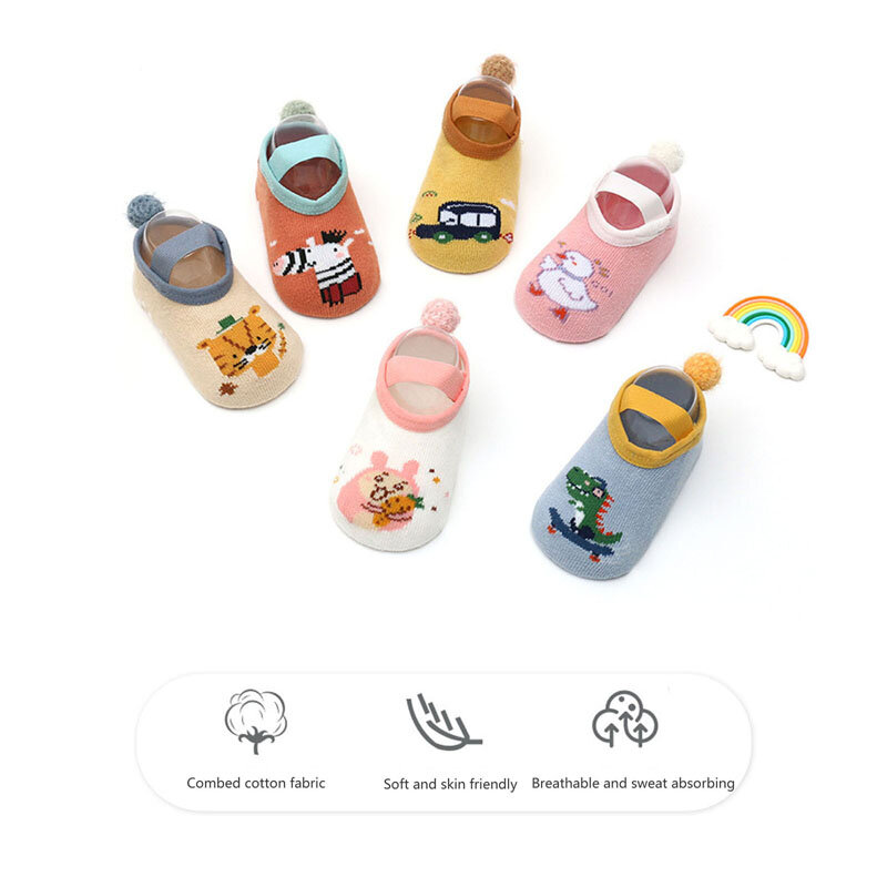 Calcetines tobilleros con estampado de dibujos animados para niños y niñas, medias antideslizantes para recién nacidos