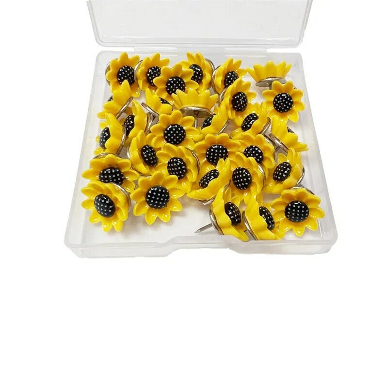 100 Buah/Kotak Lucu Plastik Thumbtack Bentuk Bunga Matahari Mendorong Pin untuk Pemberitahuan Papan Gabus Kertas Foto Dinding Studs Grosir