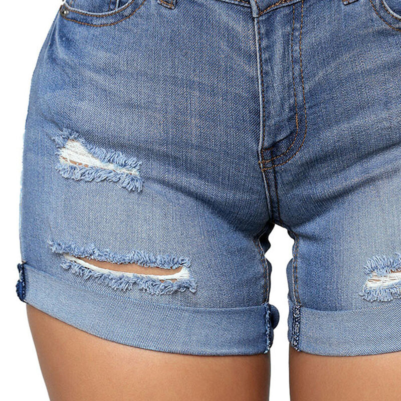 Jeans Voor Dames Mode Casual Hoge Elastische Gescheurde Denim Shorts Dames Jeans Dameskleding