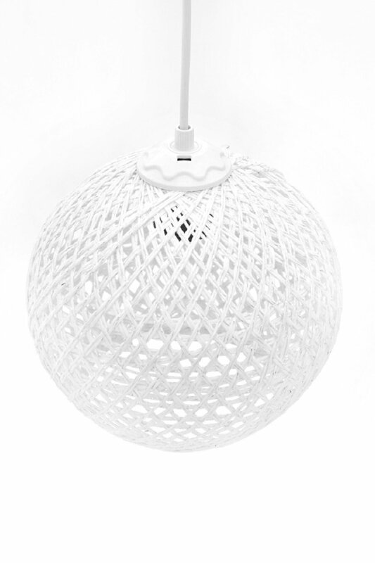 Lámpara de araña rústica con bola colgante blanca, candelabro de yute para comedor, sala de estar, dormitorio, decoración del hogar