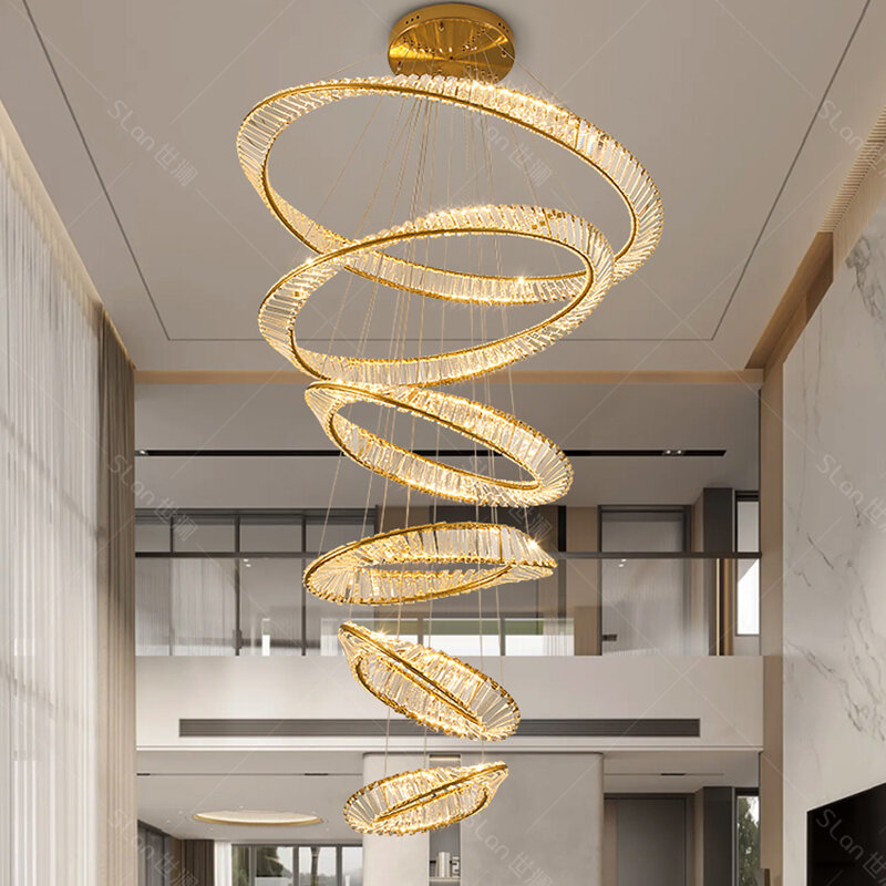 Modern Crystal Chandelier for Home Decoration, Stair Pendant Lamp, Living Room Pendant Lights, Iluminação Interior