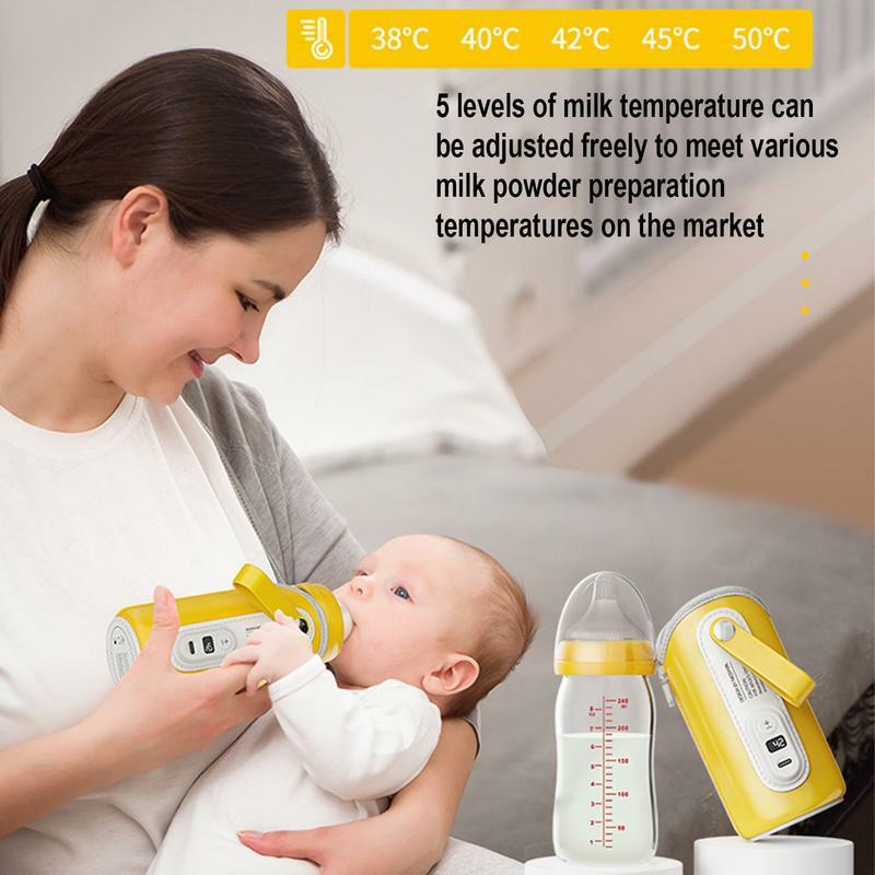 Grote Capaciteit Draagbare Flessenwarmertas Usb Lederen Melkflesverwarmer Baby Reisaccessoires Voedingsverwarmer Tas