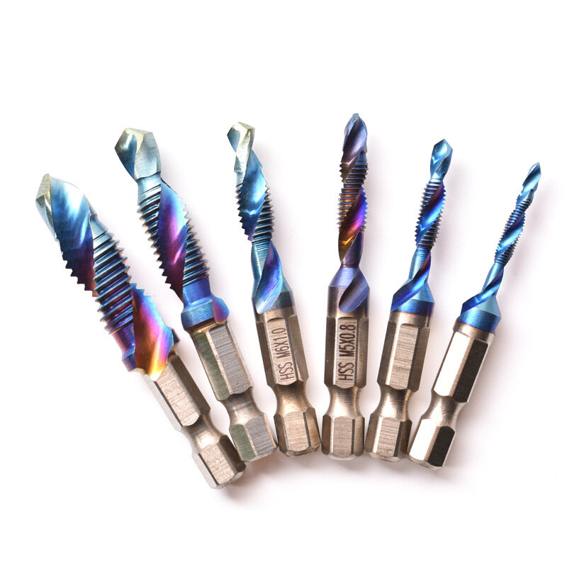 6PCS 1/4" Composite Drilling Tool Screw Tap High Speed Steel Drilling Tapping Integrated  Hexagon Handle Twists Drill Hand Tools