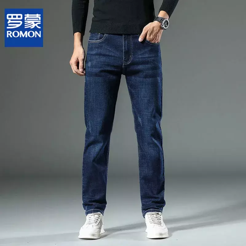 Romon กางเกงยีนส์ขายาวของผู้ชาย, กางเกงลำลองธุรกิจยืดหยุ่นกางเกงสำหรับผู้ชายเทรนด์วัยรุ่นใหม่2023