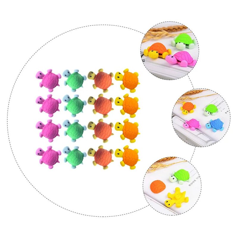24 buah penghapus kura-kura dekoratif hadiah penghapus kura-kura anak siswa (warna acak)