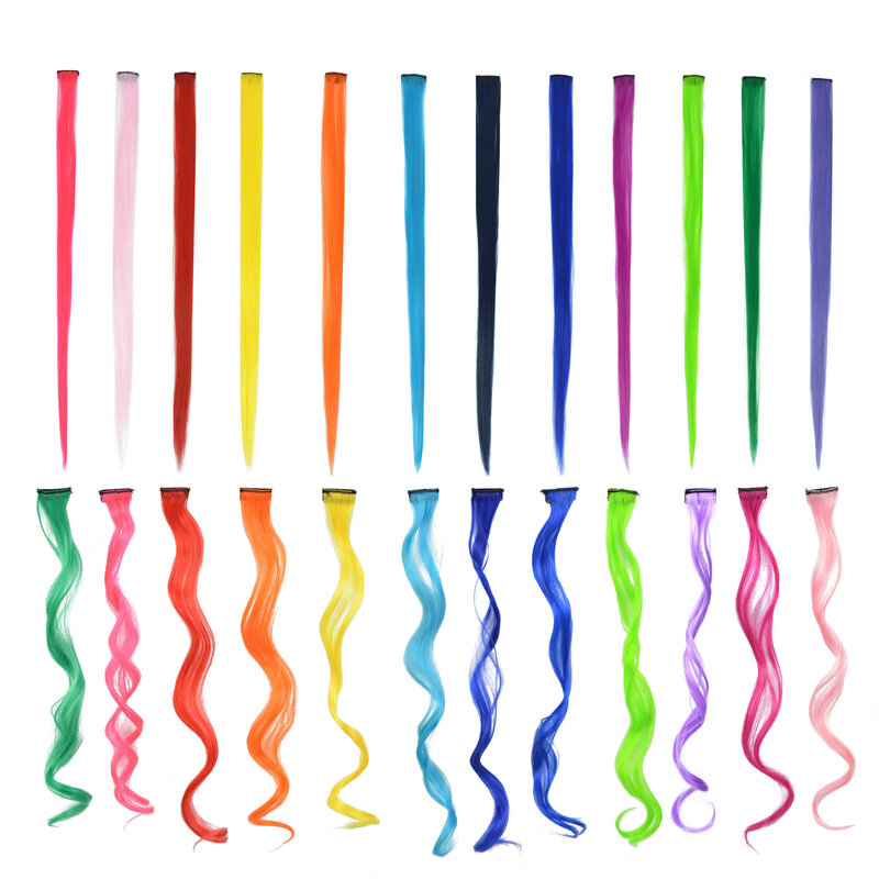 12 Colors Synthetic Pure Color Hairpieces Flame Resistant Clip-In One Piece Synthetic Hair Extension Pieces
