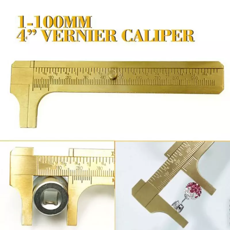 Calibrador deslizante de latón para joyería, medidor portátil de 80mm, 100mm, 2 escalas, de buena calidad