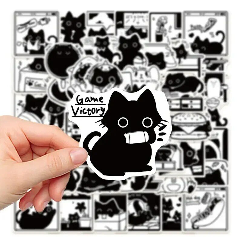 50pcs Cute Cartoon Original Little Black Cat Life Notes Stickers Black Cat Stickers Laptop Handbooks Phone Decoration Decals