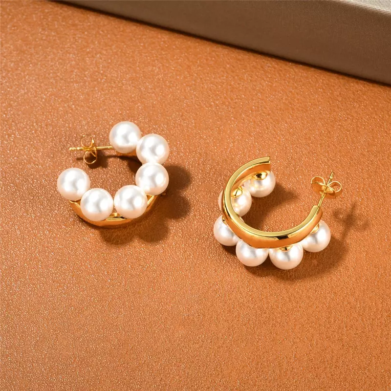 Boucles d'oreilles en perles plaquées or 24 carats pour femmes, boucles d'oreilles en laiton, bijoux de luxe, cadeau tendance, Europe chaude, marque de créateur