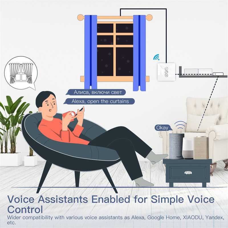 Переключатель для штор MOES Wi-Fi RF433, умный, 2.5D, дуговое стекло, сенсорный, для жалюзи, Smart Life, Tuya, работает с голосовым помощником Alexa, Google Home