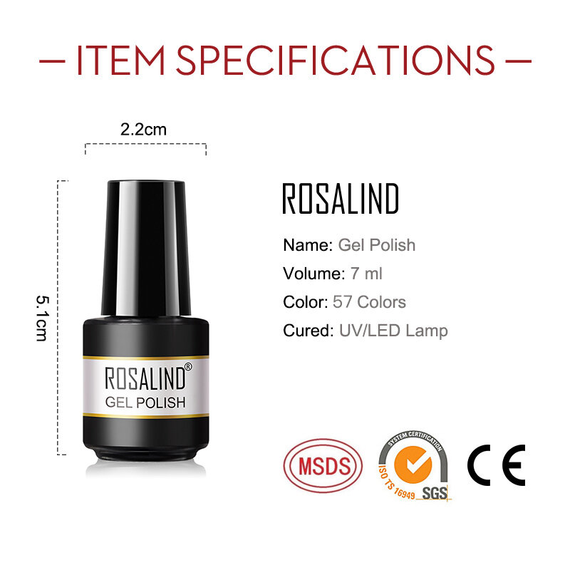 ROSALIND-UV Nail Gel Polonês, Base Semi-Permanente, Top Coat, Manicure, Embeber Off Vernizes, Nail Art, Elegante