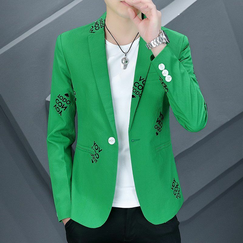 Casual, Handsome, Spring Personalized Printed Korean Style Slim Suit Teenage Men's Small Suit Trendy Men's Clothing