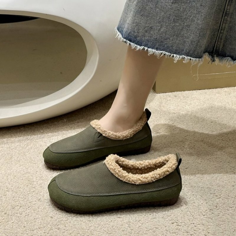 New Woman Slippers Home Winter Indoor Plush Warm Shoes Thick Bottom Plush Waterproof Leather House Slippers Suede Cotton Shoes
