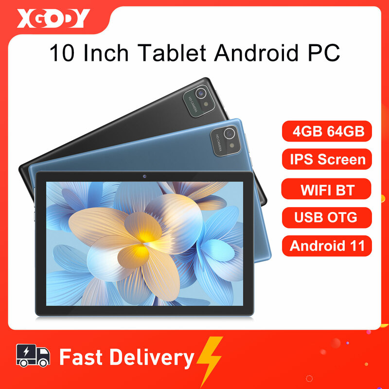 XGODY N01 Tablet Android 10 inci, Tablet 4GB 64GB layar IPS 4core ultra-tipis 5G WiFi Bluetooth GPS PC Keyboard opsional