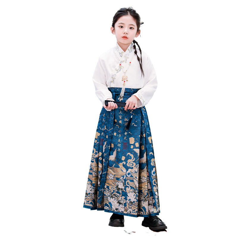 Mamian Hanfu rok musim panas rok balita perempuan pakaian tradisional Tiongkok Mamian Qun Ming Dinasti Hanfu rok wajah kuda tipis