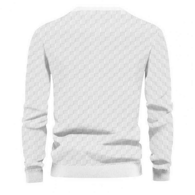 Casualowy luźny krój Top w kratkę męski sweter z długim rękawem z elastyczny mankiet miękką tkaniną jesienne wiosna na co dzień dla mężczyzn
