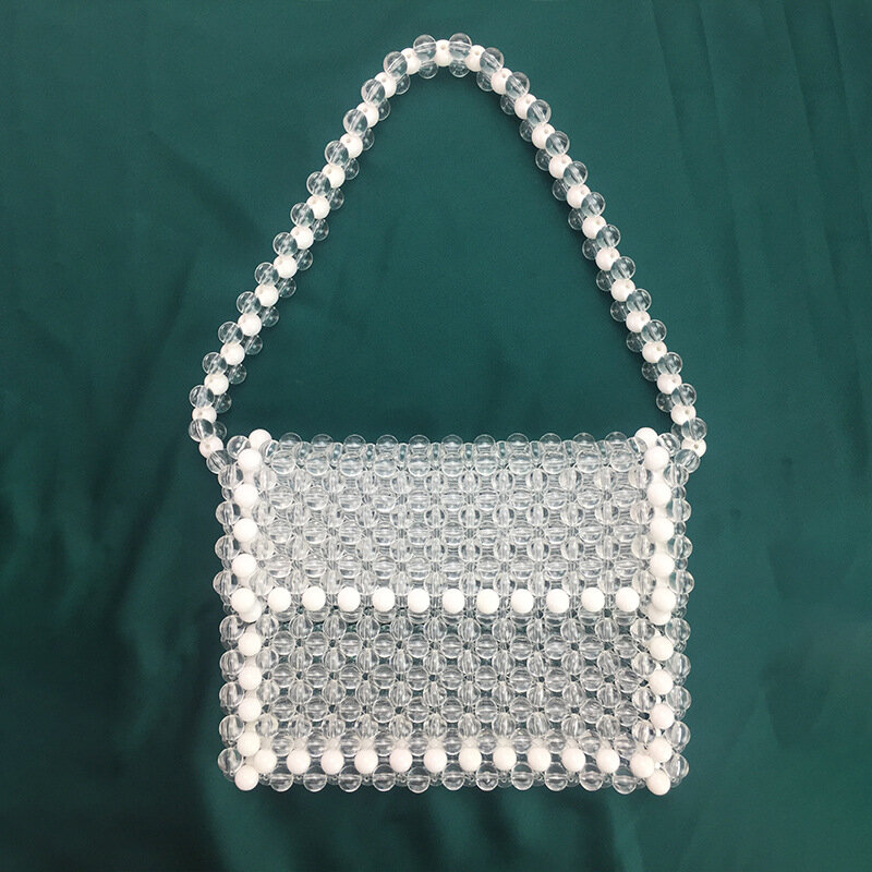 Akrylowe ręcznie tkane z koralików ręczne torby Crossbody dla kobiet nowe modne kryształowe perły z klapką damska torba na ramię konfigurowalne