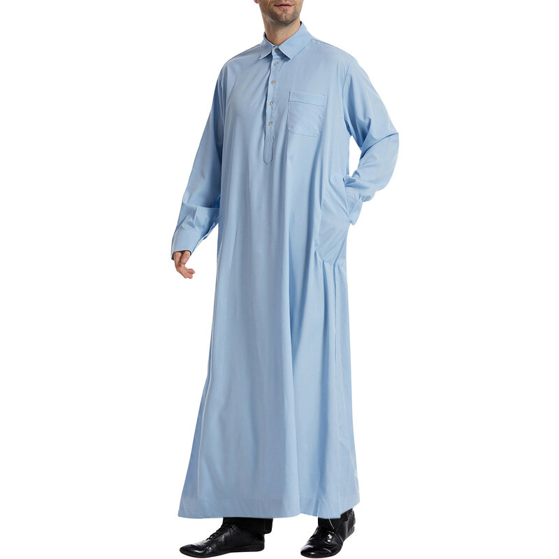 Designer Spring Summer Men's Casual Solid Color Long Sleeve Shirt Loose Round Neck Robe Disfraz Arabe	فساتين إسلامية