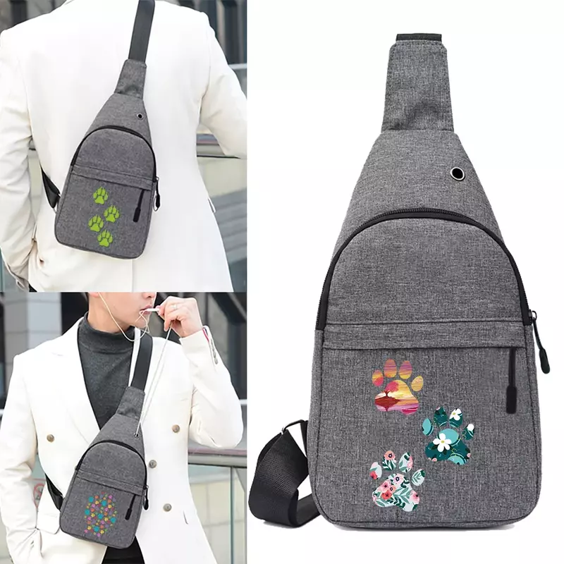 Нагрудная сумка унисекс, школьная летняя дорожная сумка-мессенджер с принтом собаки, с принтом следов, сумки на плечо с USB-зарядкой