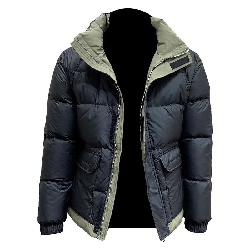 Jaket Down parka pria, mantel pendek musim dingin kerah berdiri warna sesuai, pakaian luar santai longgar modis 2023