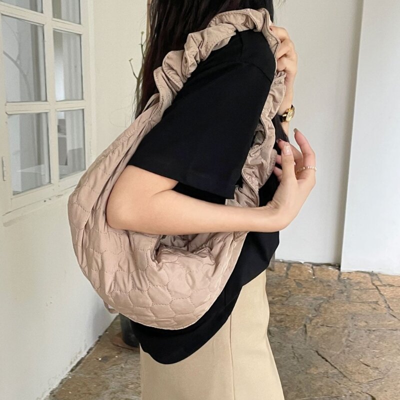 Bolso bandolera bolsos hombro versátiles, bolsos plisados ​​con cordón para chica y mujer