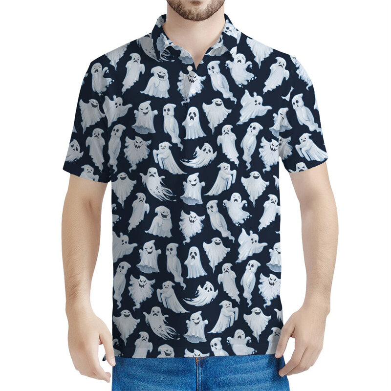 Halloween Cartoon Ghost Pattern Polo Shirts Men 3d Printed T-shirt Summer Streetwear Short Sleeves Kids Tops Loose Tee Shirt