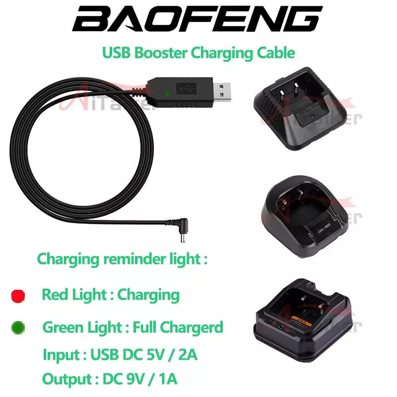 BAOFENG-Walkie Talkie Charger, Carregador de carro, Boost Cable, Cabo de alimentação USB para Baofeng UV5R, UV82, UV9RPlus, UV-13PRO, Adaptador de carregamento